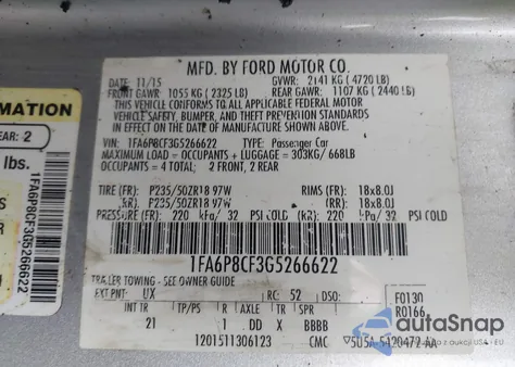 2016 Ford Mustang Gt из США, поврежденный, VIN 1FA6P8CF3G5266622